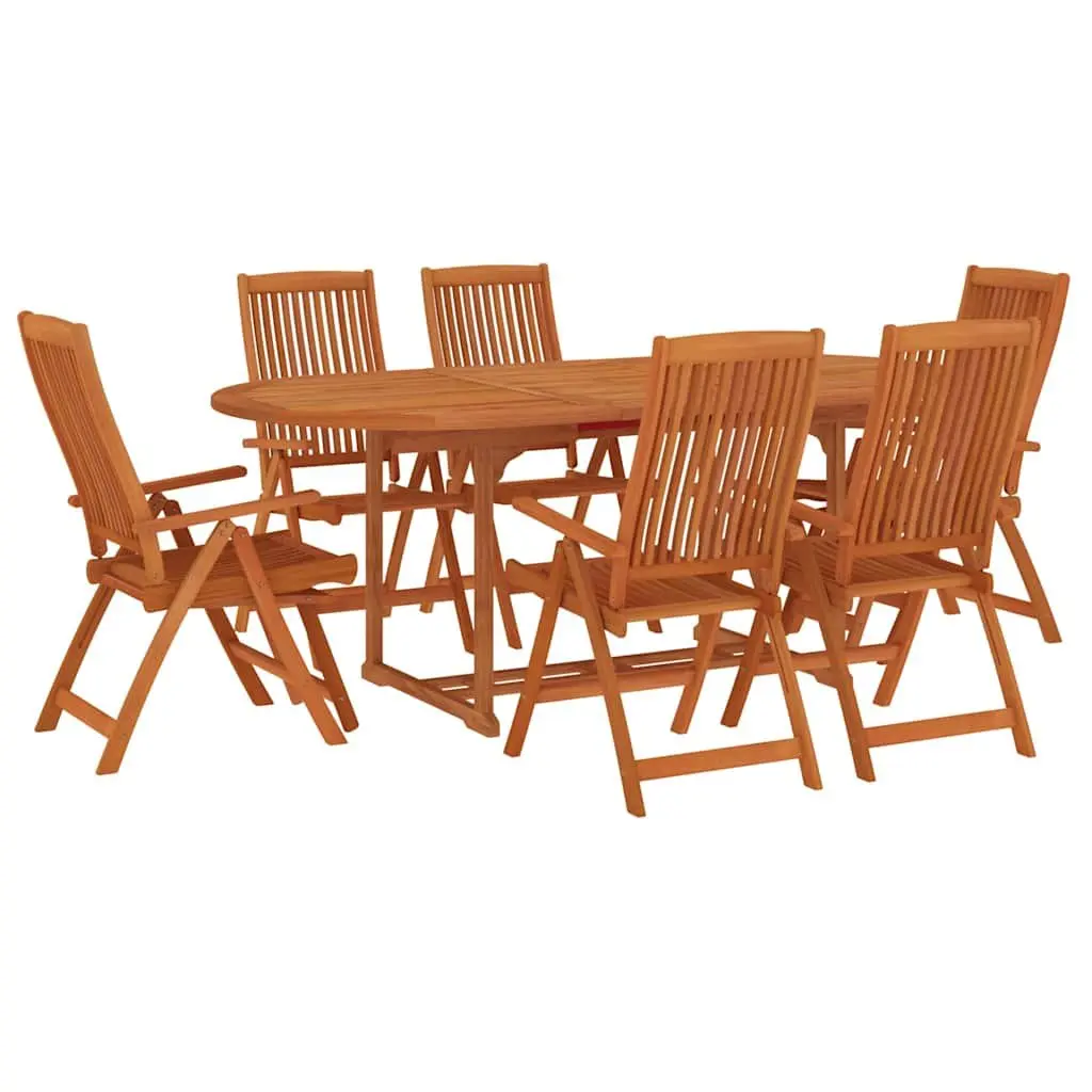 Garden Dining Set Solid Eucalyptus Wood 7 Piece Extendable Table Reclining Chairs Brown