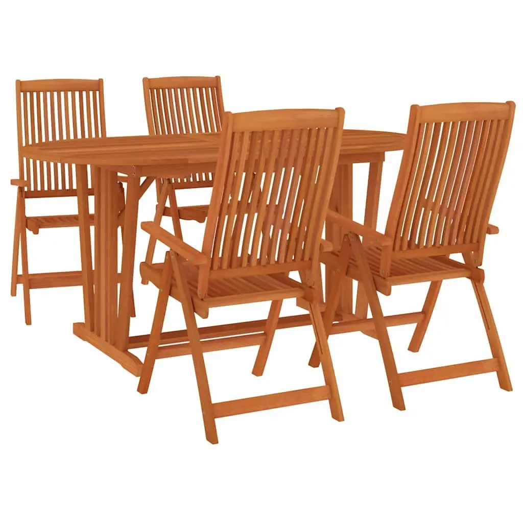 5 Piece Garden Dining Set Solid Eucalyptus Wood Brown Outdoor Furniture