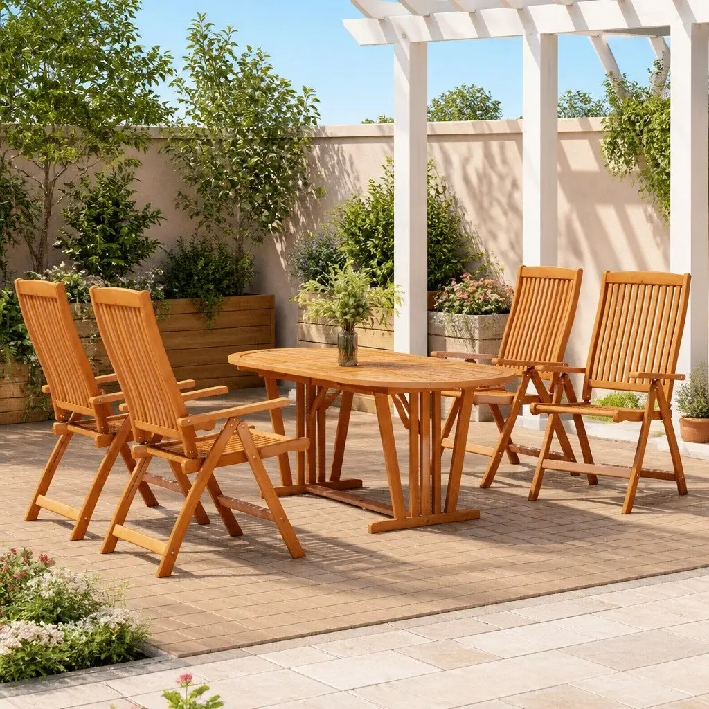 Garden Dining Set 5 Piece Outdoor Patio Furniture Extendable Table Reclining
