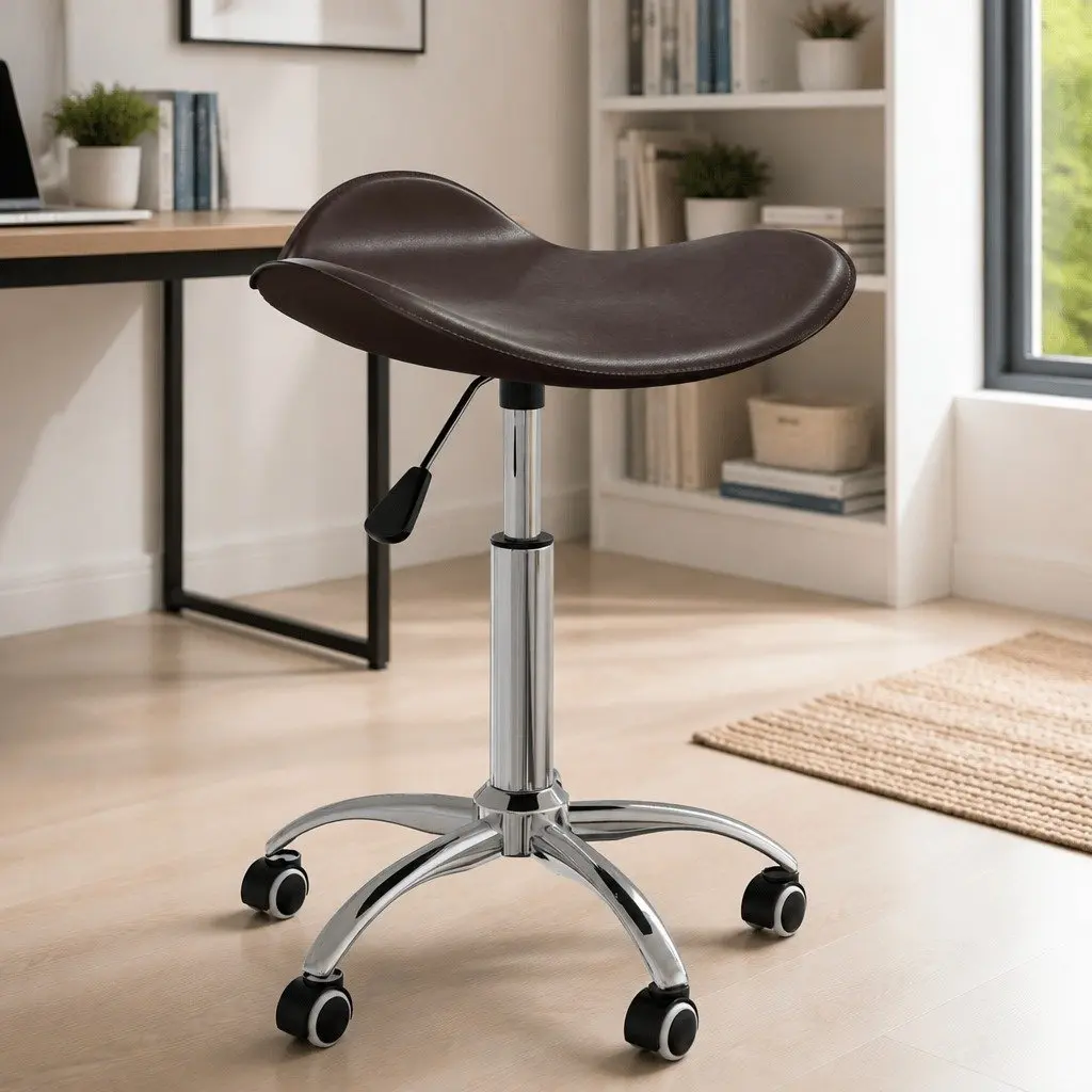 Office Chair Brown Faux Leather Swivel Computer Desk Chair Height Adjustable