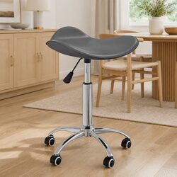 Swivel Dining Chair Grey Faux Leather Adjustable Height Rolling Castors Kitchen