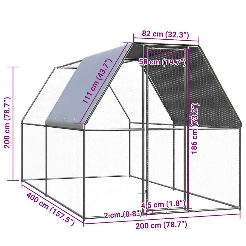Outdoor Chicken Cage 2x4x2 m Galvanised Steel Coop Run Hen House Aviary