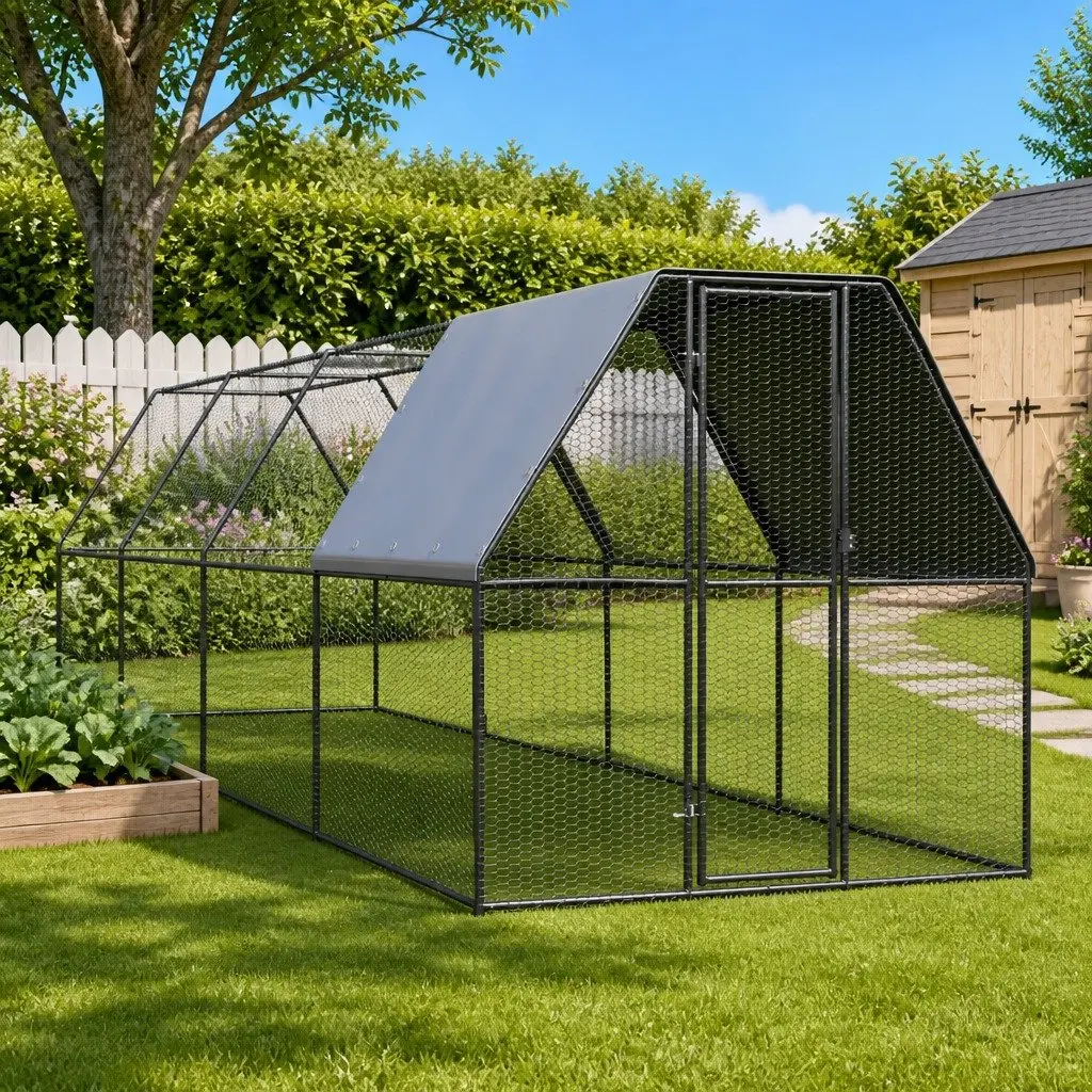 Outdoor Chicken Cage Enclosure Galvanised Steel 2x8x2m Silver