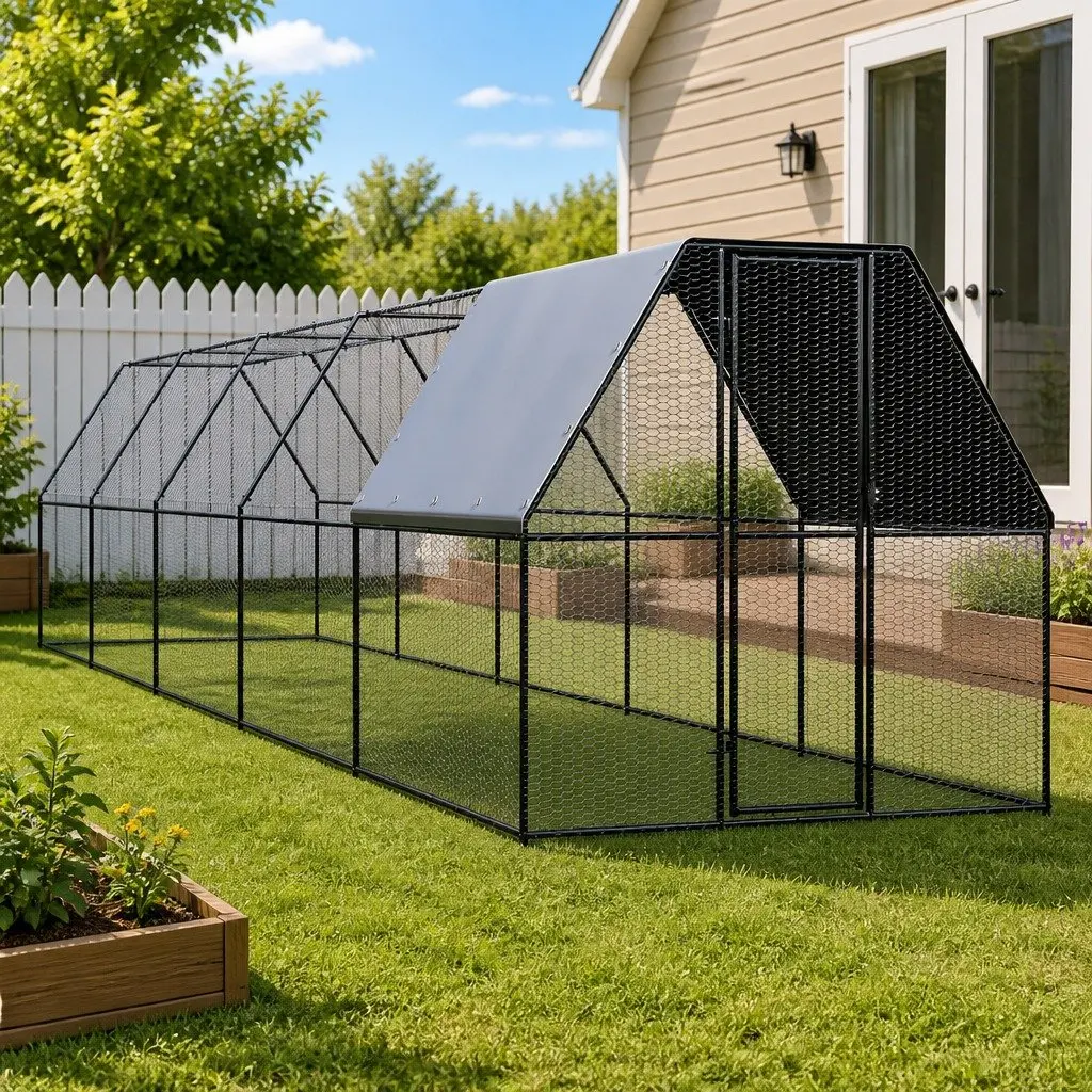 Outdoor Chicken Cage Run Enclosure Galvanised Steel 2x10x2m Silver