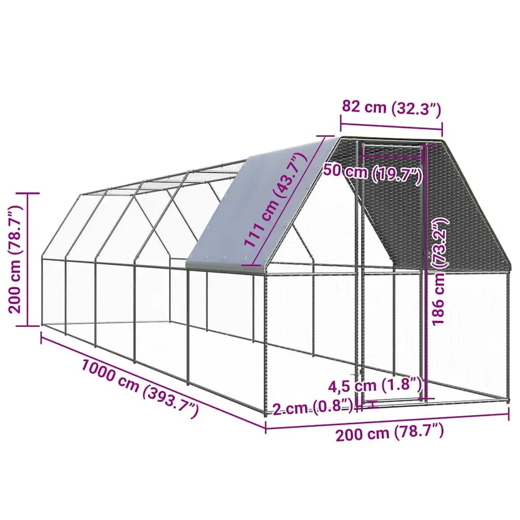 Outdoor Chicken Cage Run Enclosure Galvanised Steel 2x10x2m Silver