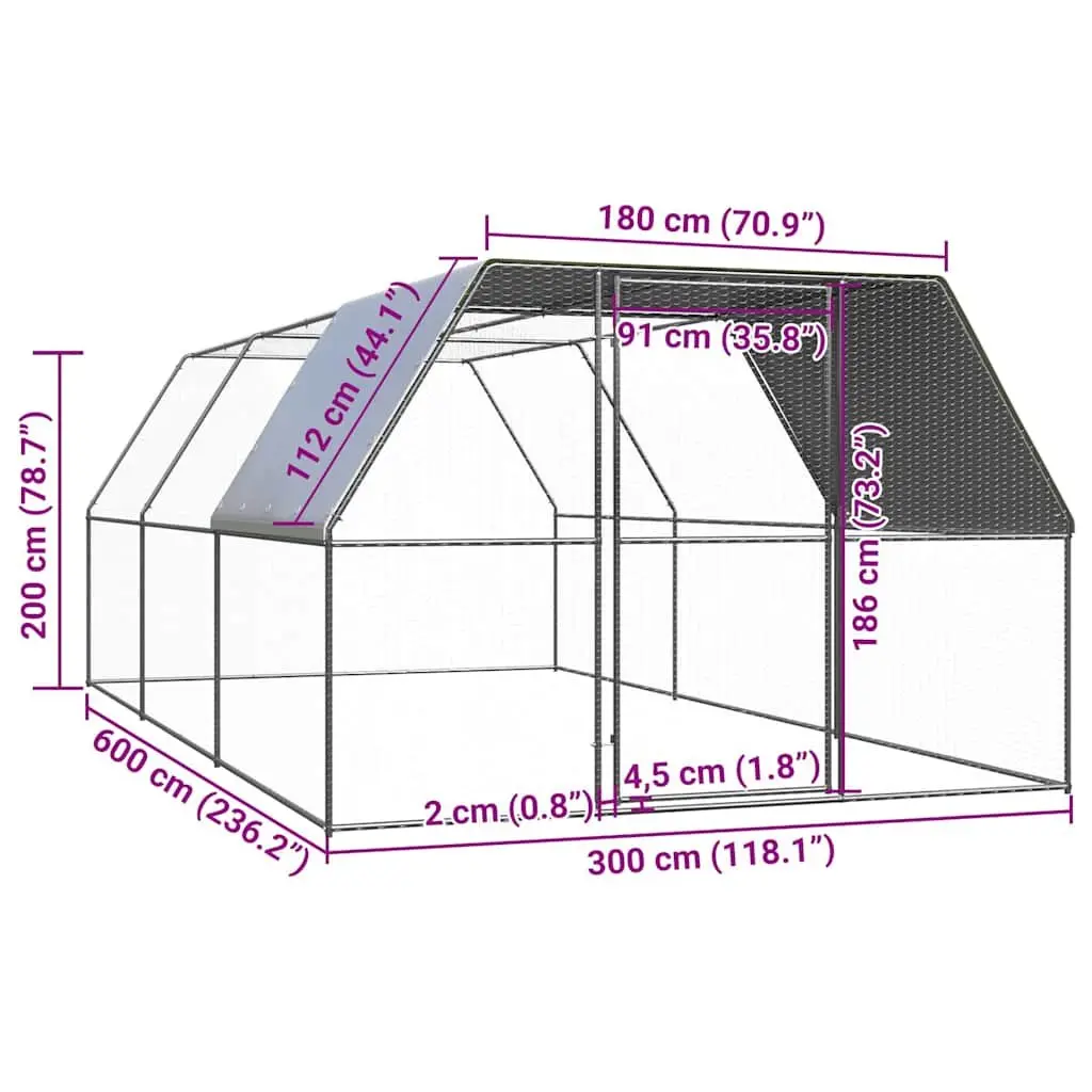 Chicken Cage Galvanised Steel 3x6x2 m Silver Run Coop Aviary Enclosure Hen Duck