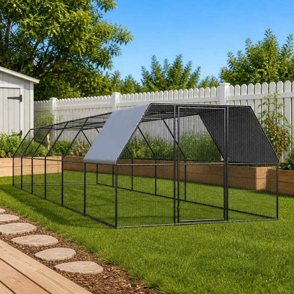 Outdoor Chicken Cage Galvanised Steel 3x12x2m Silver