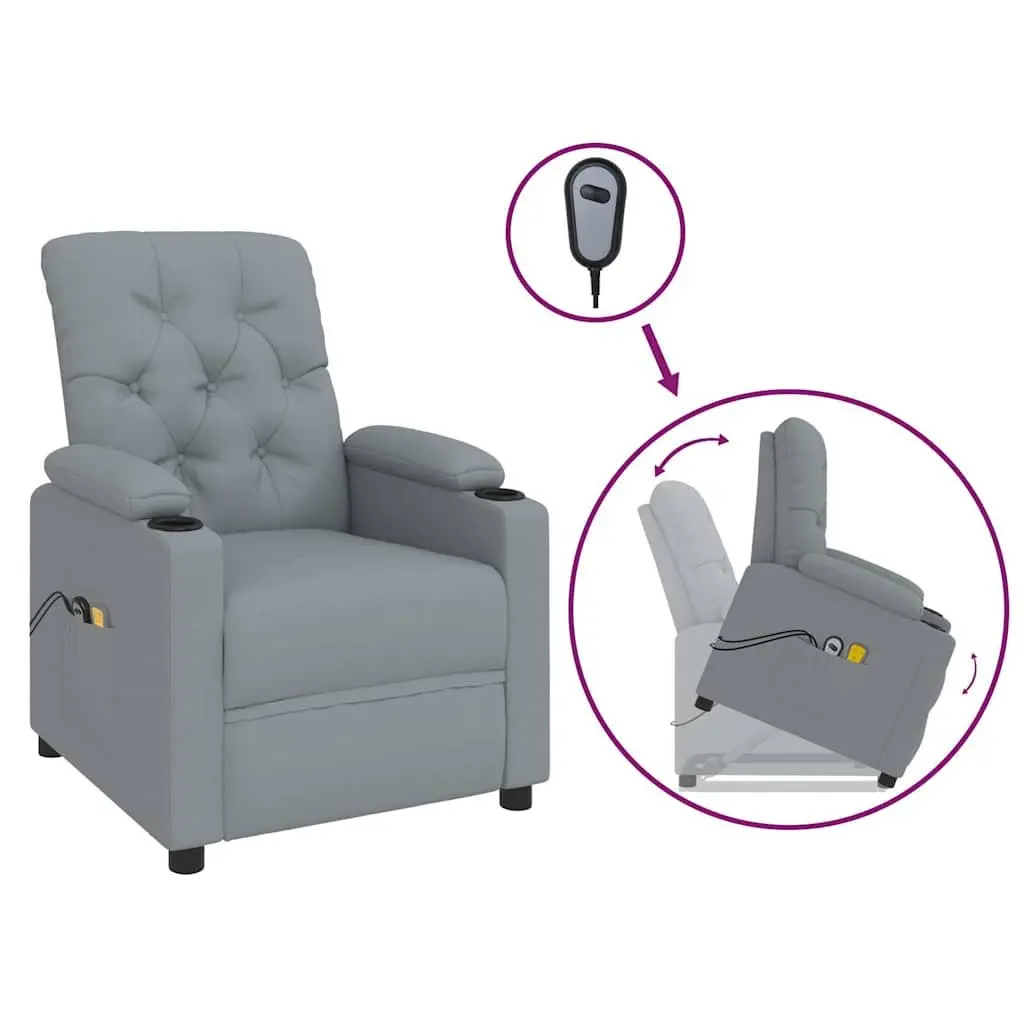Stand Up Massage Chair Electric Recliner Grey Fabric with Lift Function and Vibration Massage