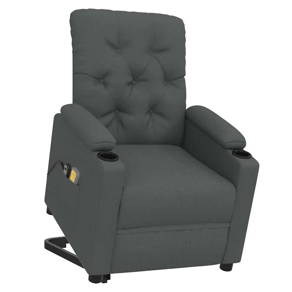 Electric Massage Chair Grey Fabric Stand Up Recliner with Vibration and Lift Function