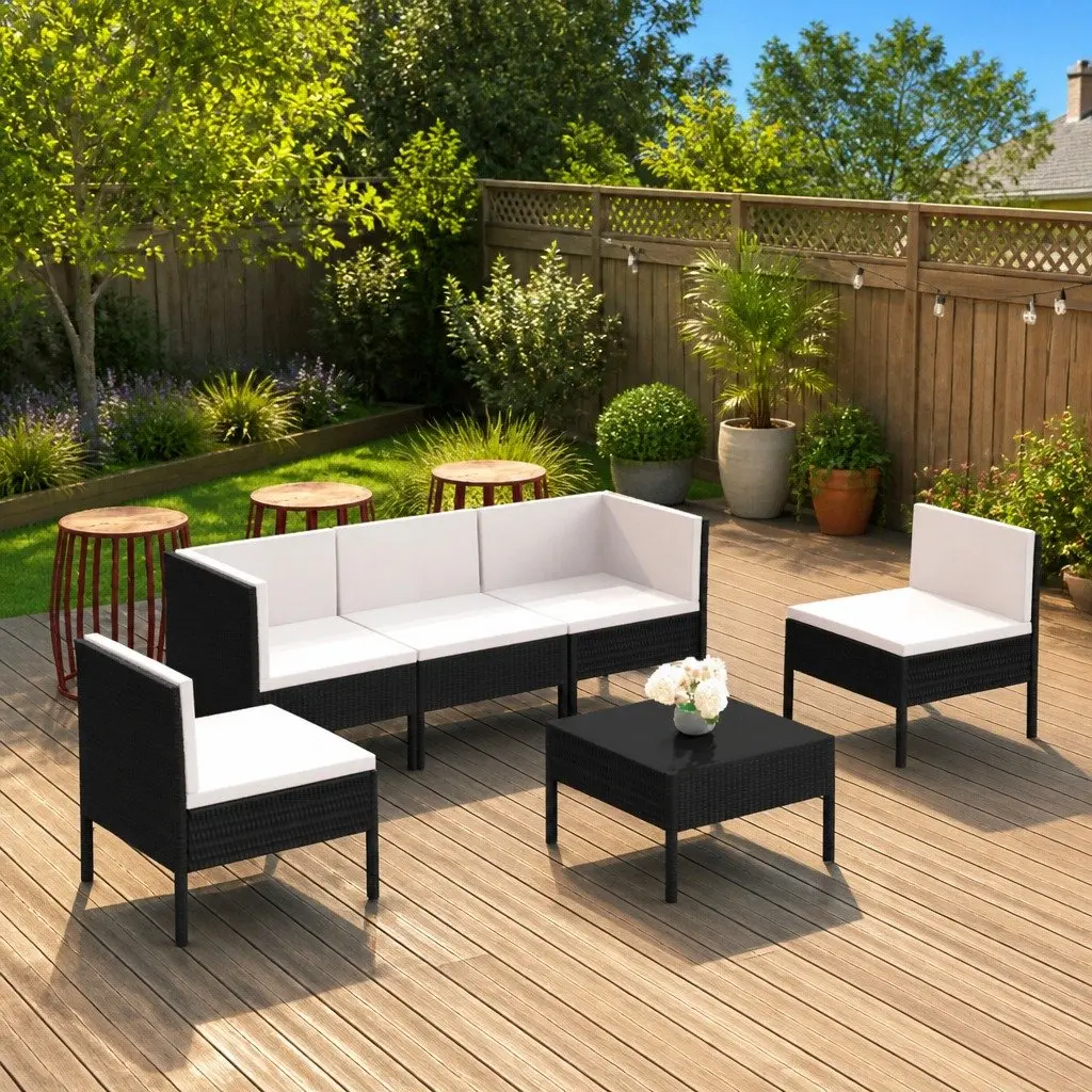Garden Lounge Set Poly Rattan 6 Piece Outdoor Furniture Black Patio Seating