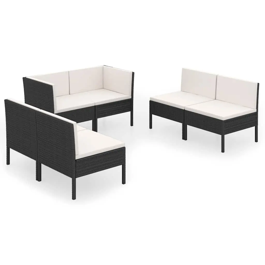 Garden Lounge Set PE Rattan 6 Piece Outdoor Furniture Black Patio Seating