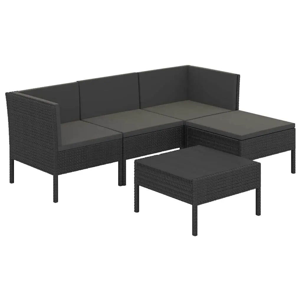 Garden Lounge Set PE Rattan 5 Piece Outdoor Patio Furniture with Cushions Black