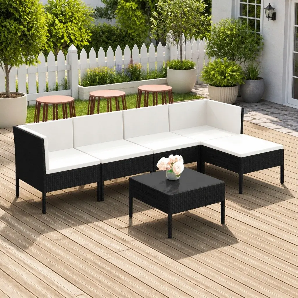 Garden Lounge Set 6 Piece Outdoor Furniture Poly Rattan Black with Cushions