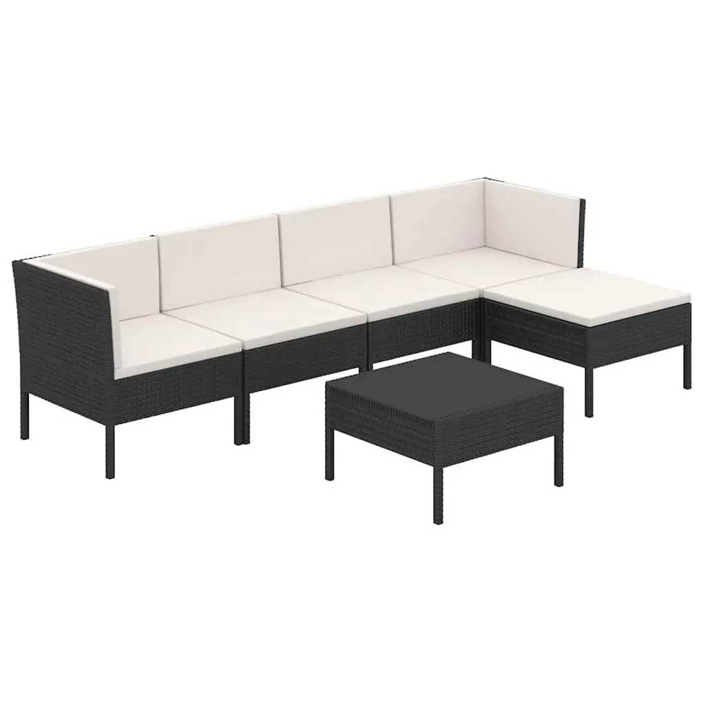 Garden Lounge Set 6 Piece Outdoor Furniture Poly Rattan Black with Cushions