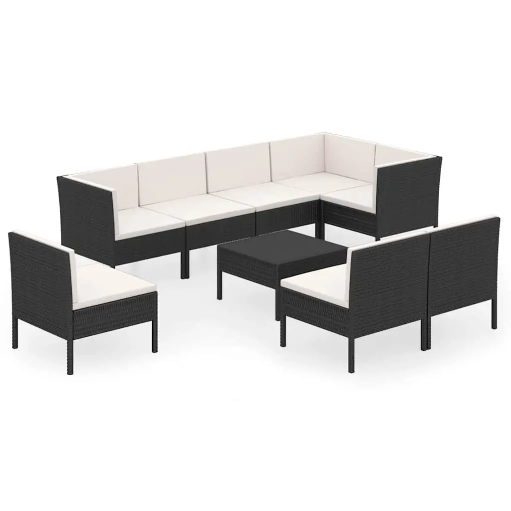 Garden Lounge Set Poly Rattan 9 Piece Outdoor Furniture Black Patio Seating