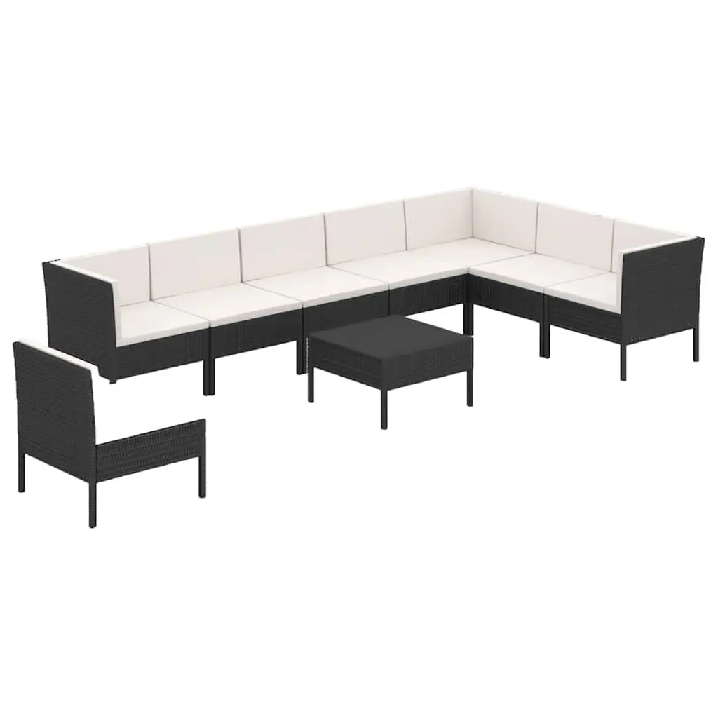 9 Piece Garden Lounge Set PE Rattan Modular Outdoor Patio Furniture with Cushions Black