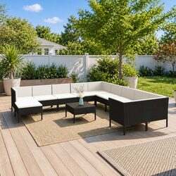 Garden Lounge Set 12 Piece Outdoor Furniture Poly Rattan Black Patio Sofa