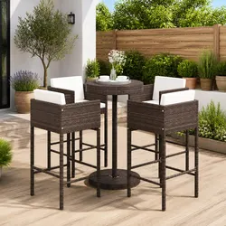 Garden Bar Set 5 Piece with Cushions Poly Rattan Outdoor Patio Table Stools Set