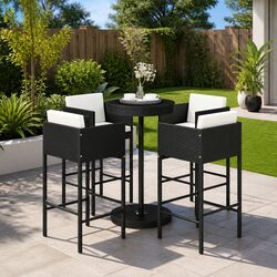5 Piece Outdoor Bar Set with Cushions Poly Rattan Patio Furniture Black