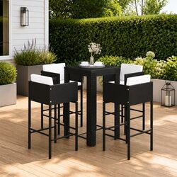 5 Piece Outdoor Bar Set with Cushions Poly Rattan Patio Furniture Garden Black