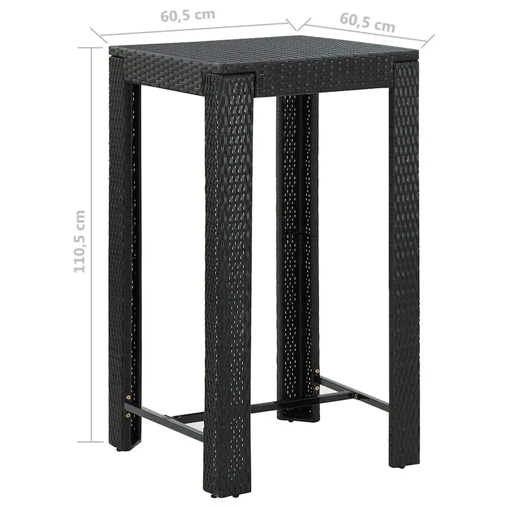 5 Piece Outdoor Rattan Bar Set with Cushions Black Powder-coated Steel Frame