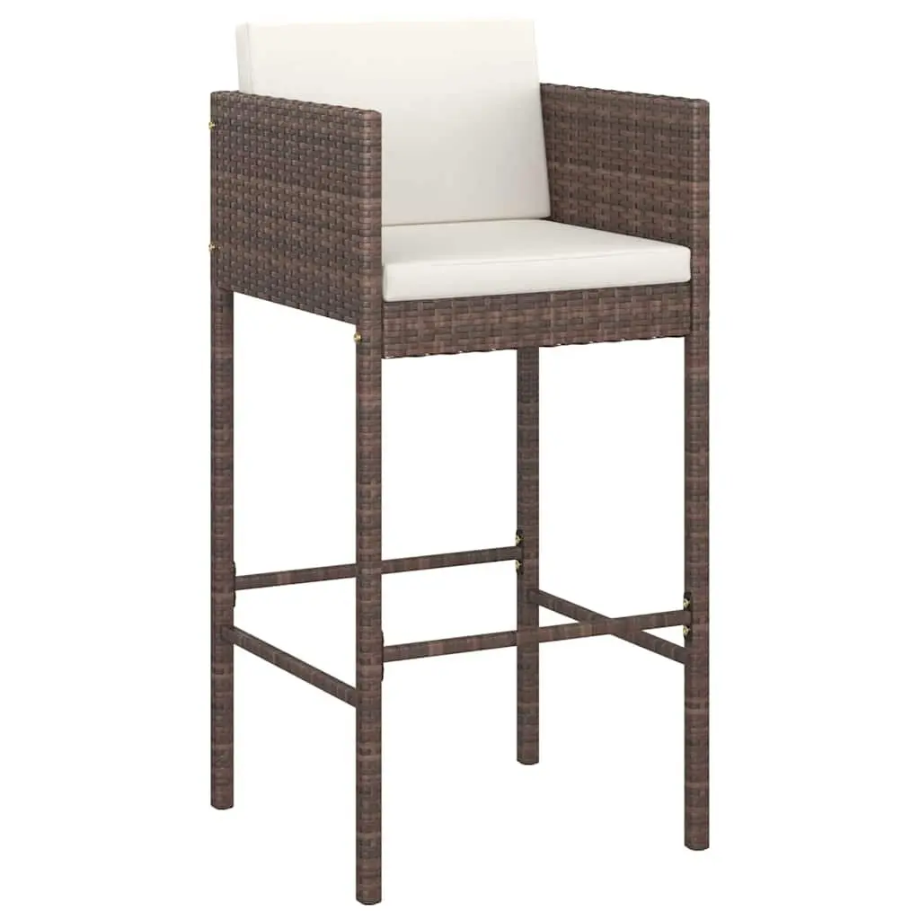Outdoor Poly Rattan Bar Set 3 Piece Brown Cushioned Table and Stools