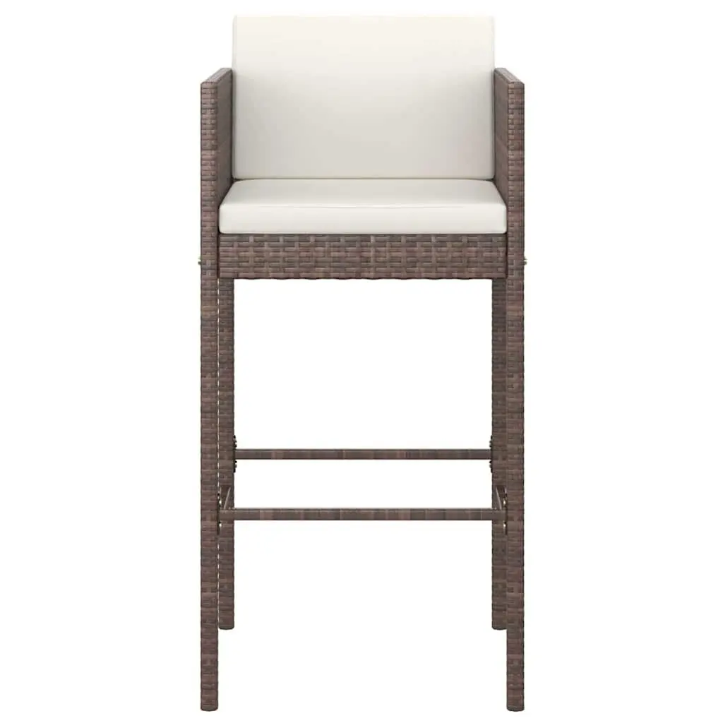 Outdoor Poly Rattan Bar Set 3 Piece Brown Cushioned Table and Stools