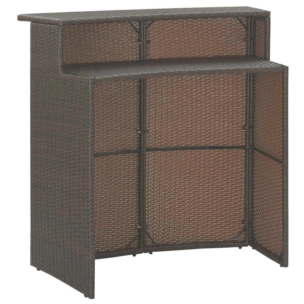 Outdoor Poly Rattan Bar Set 3 Piece Brown Cushioned Table and Stools