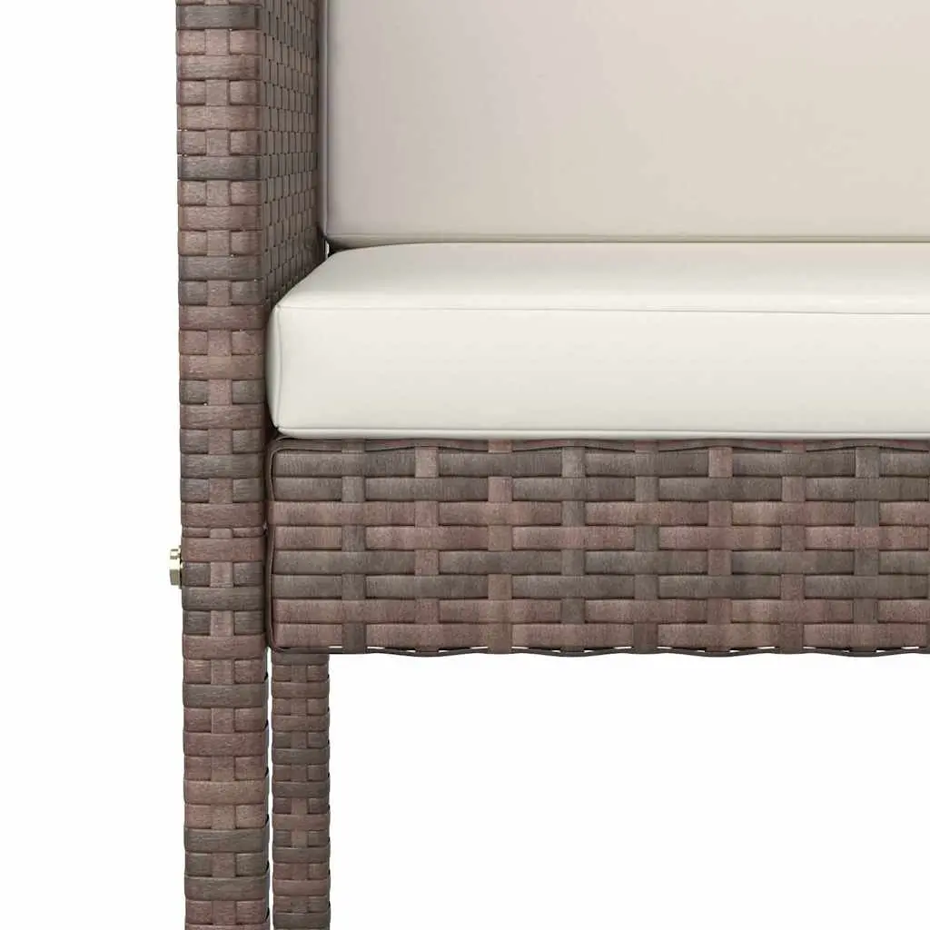 Outdoor Poly Rattan Bar Set 3 Piece Brown Cushioned Table and Stools
