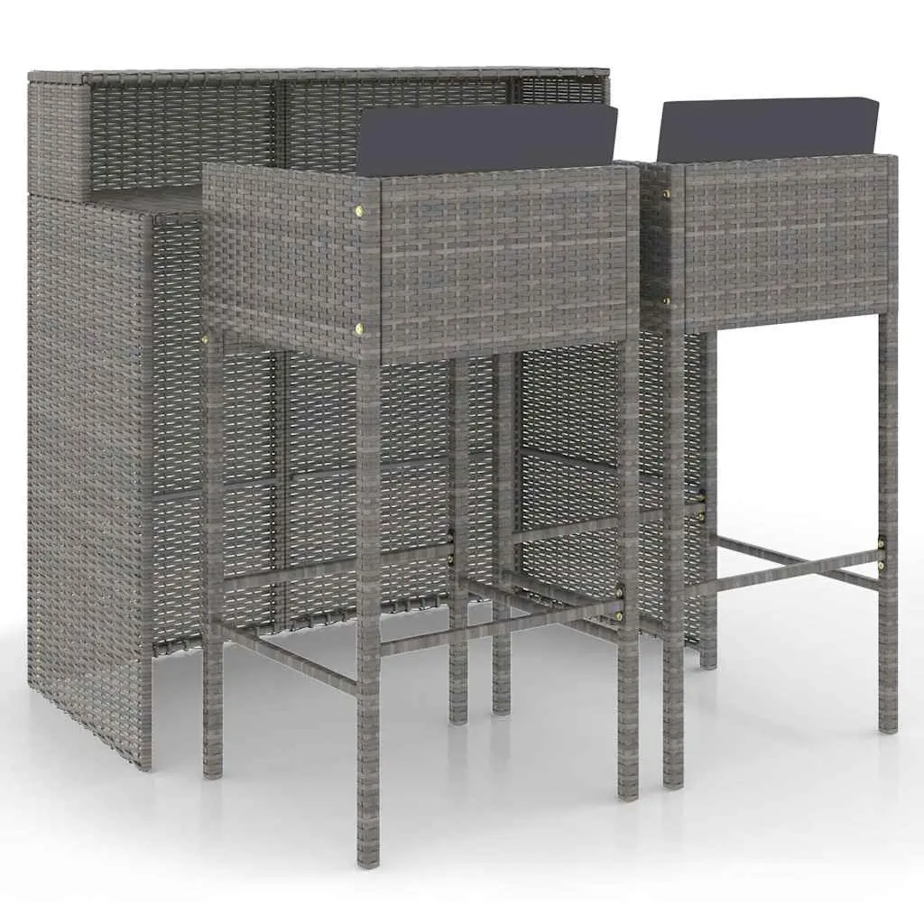 3 Piece Garden Bar Set Outdoor PE Rattan Table Stools Grey