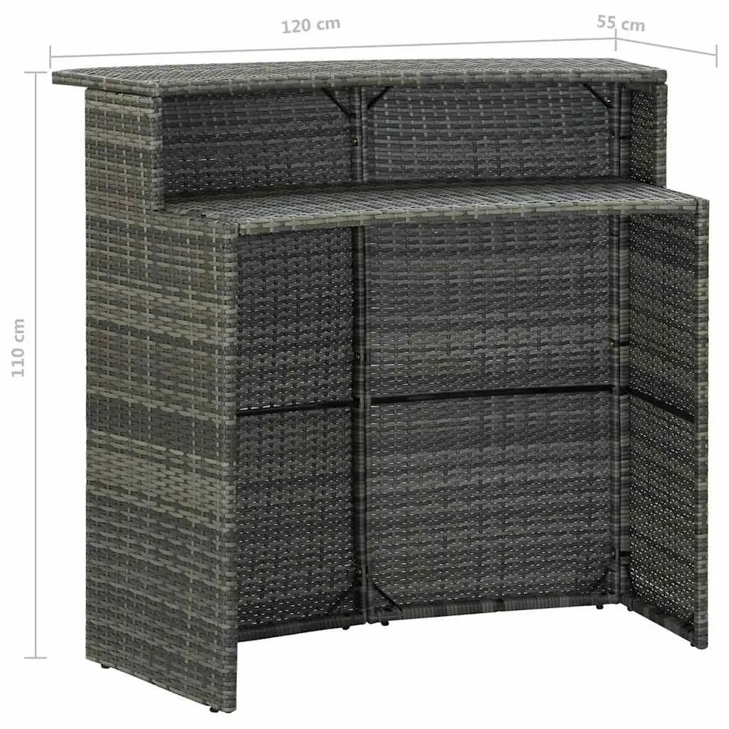 3 Piece Garden Bar Set Outdoor PE Rattan Table Stools Grey