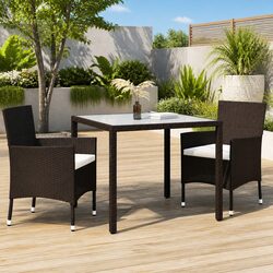 3 Piece Outdoor Dining Set Brown Rattan Garden Furniture Table Chairs