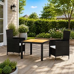 Black Rattan 3-Piece Outdoor Furniture Set for Patios