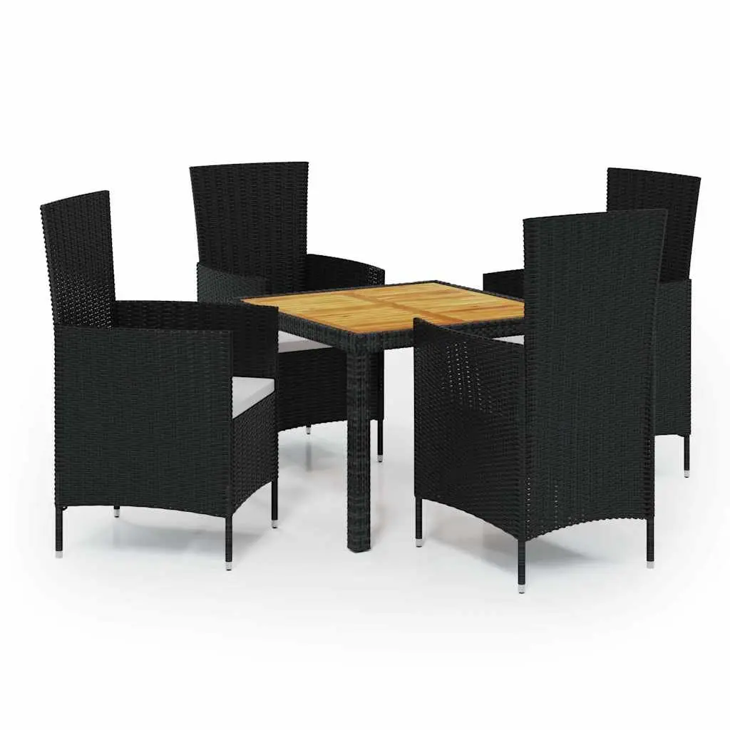 5 Piece Garden Dining Set Poly Rattan Black with Cushions Powder Coated Steel Frame