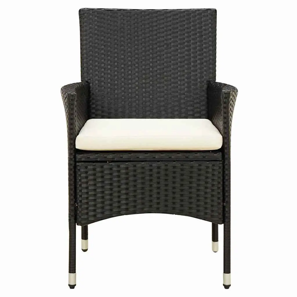 5 Piece Garden Dining Set Poly Rattan Black with Cushions Powder Coated Steel Frame
