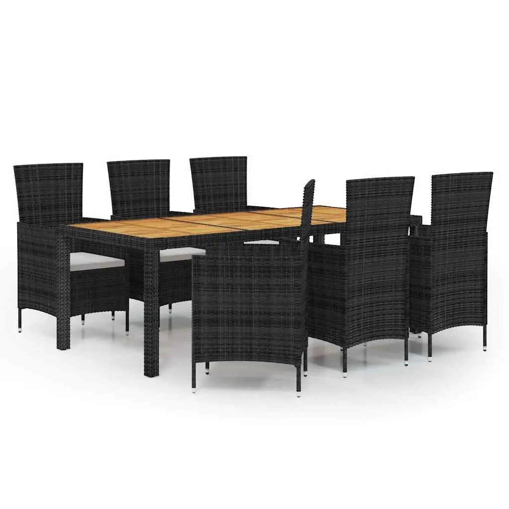 Outdoor Dining Set Poly Rattan 7 Piece Garden Furniture Black with Cushions