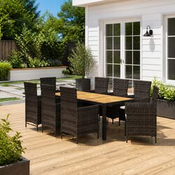 9 Piece Dining Set with Cushions for Outdoor Spaces, Black Rattan