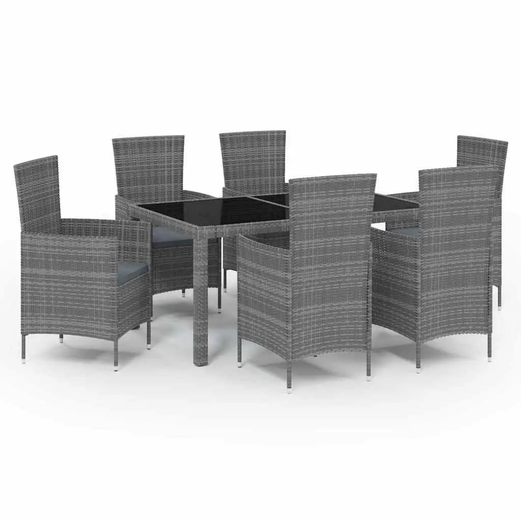 7 Piece Outdoor Dining Set Grey PE Rattan Steel Frame Garden Furniture Chairs Table
