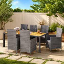Outdoor Dining Set 7 Piece Garden Furniture PE Rattan Steel Frame Grey