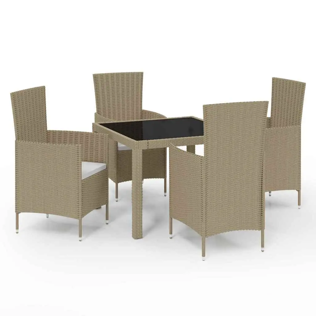 Outdoor Dining Set 5 Piece Powder Coated Steel Weather Resistant PE Rattan Beige Garden Furniture Patio Table Chairs