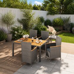 Ideal for Gardens: 5-Piece Grey Dining Set with Cushions