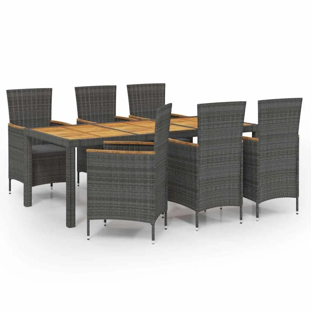 Outdoor Dining Set 7 Piece Grey Poly Rattan Garden Furniture with Cushions