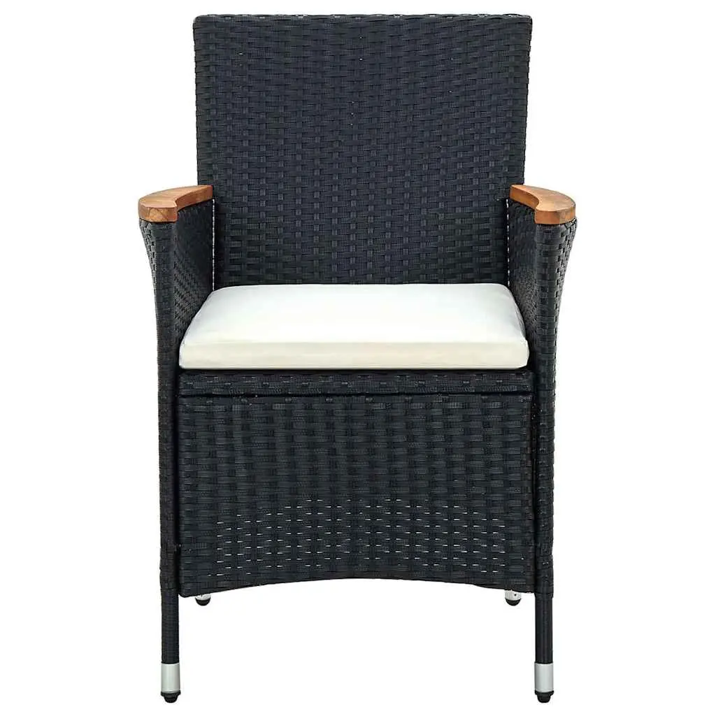 5 Piece Black Garden Dining Set with Removable Cushions Powder-Coated Steel Frame Weather Resistant PE Rattan Furniture
