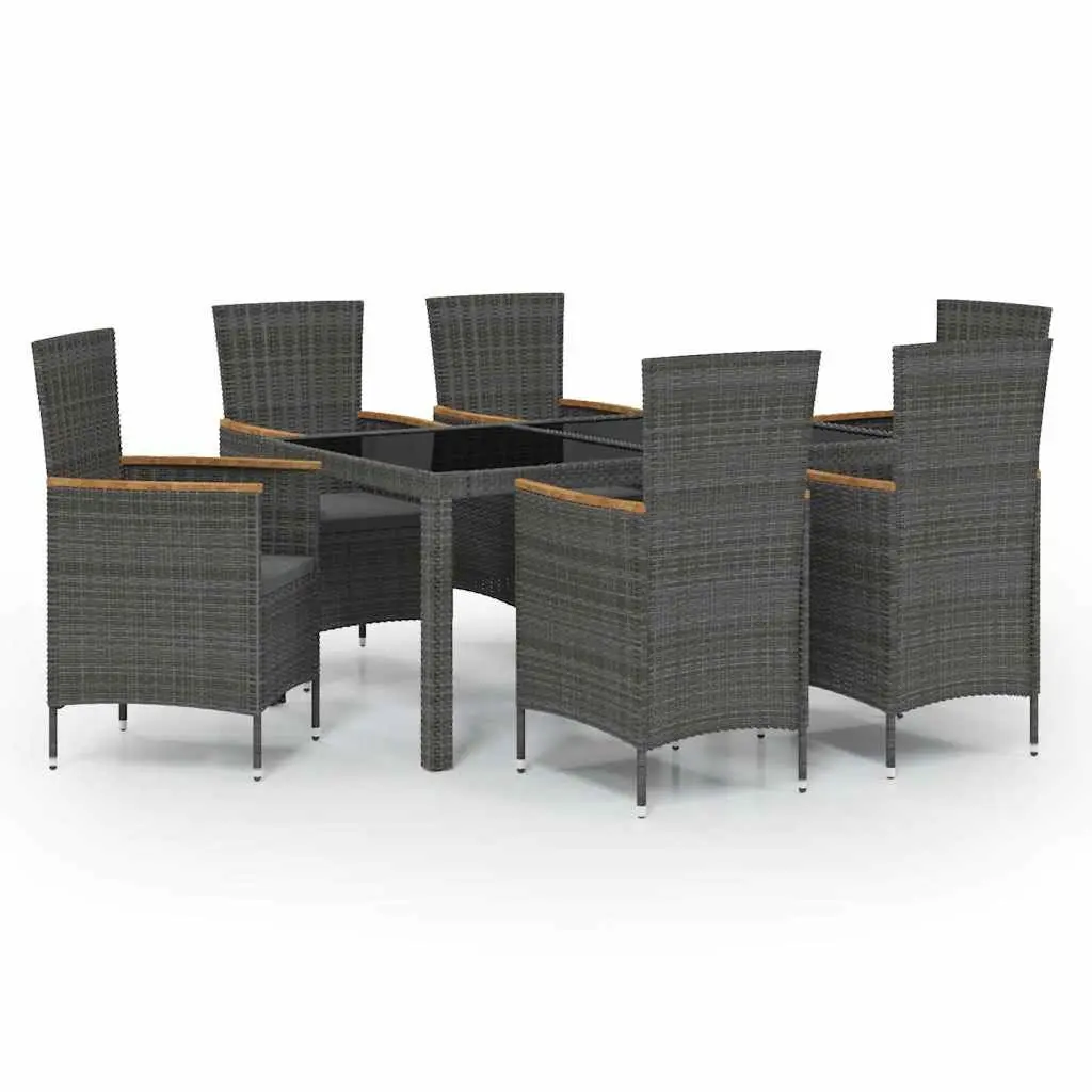 7 Piece Outdoor Dining Set in Grey Poly Rattan