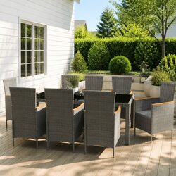 Practical 9-Piece Outdoor Dining Set in Grey Rattan