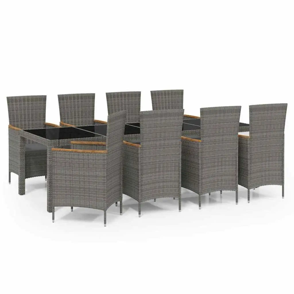 Outdoor Dining Set 9 Piece Garden Furniture Grey PE Rattan Steel Frame Cushions