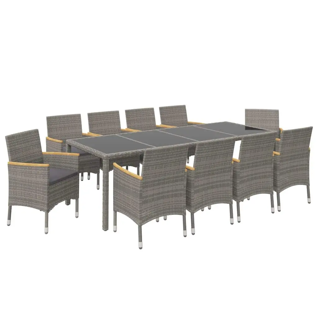 Outdoor Dining Set 11 Piece Poly Rattan Grey Cushions Steel
