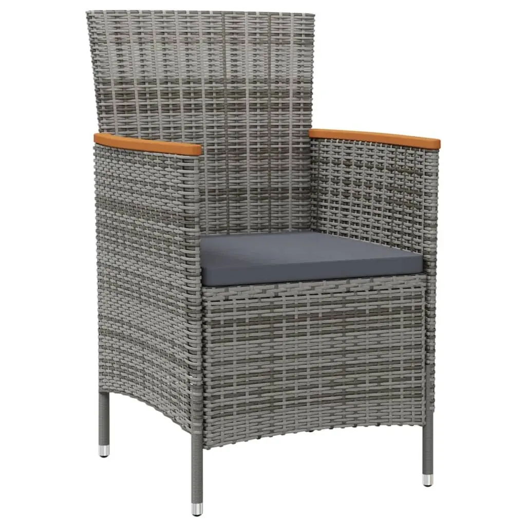 Outdoor Dining Set 11 Piece Poly Rattan Grey Cushions Steel