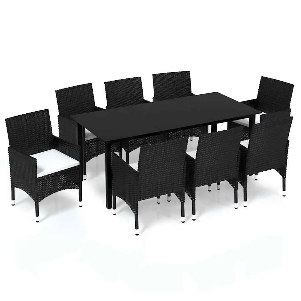 Garden Dining Set 9 Piece Outdoor Patio Table Chairs PE Rattan Black Cushions