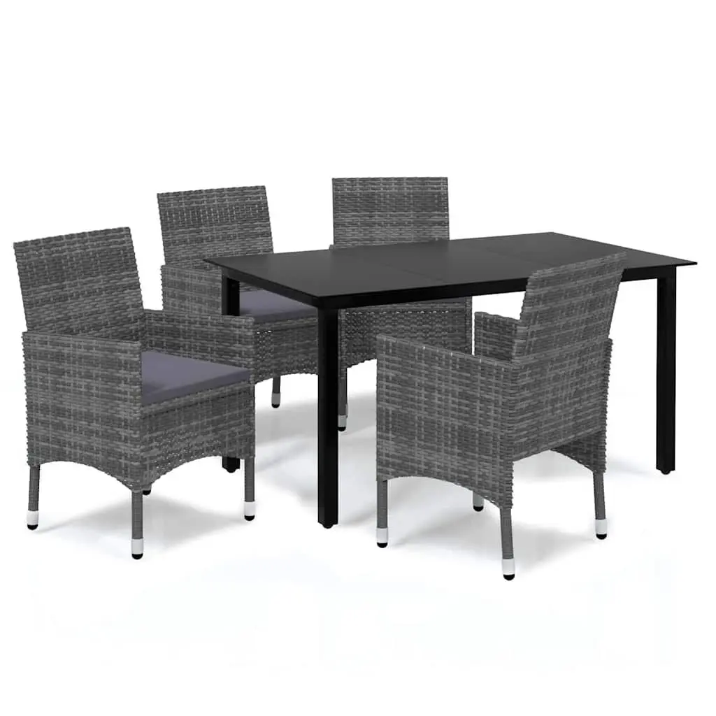 Garden Dining Set 5 Piece Grey Rattan Steel Frame with Glass Top and Cushions